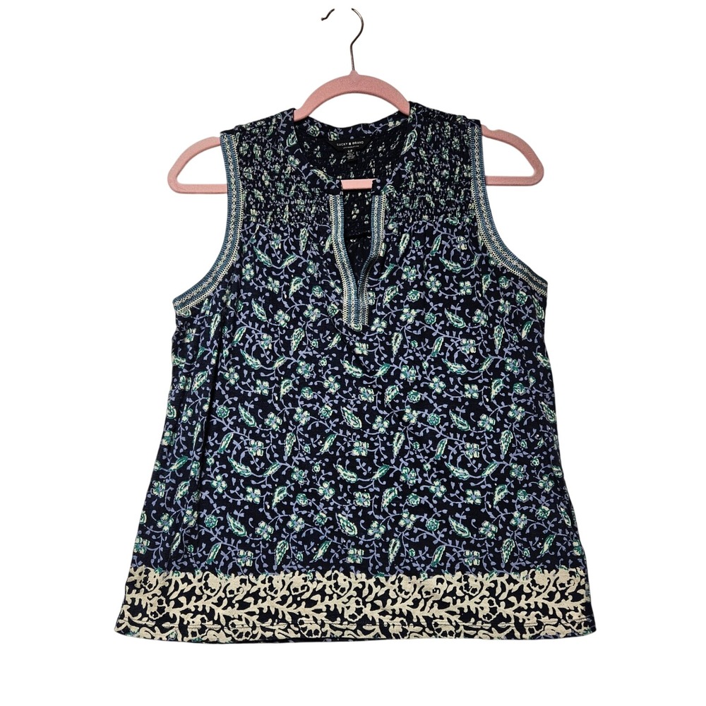 Lucky Brand Floral Tank Top Smocked Size S boho‎ beachy coastal preppy